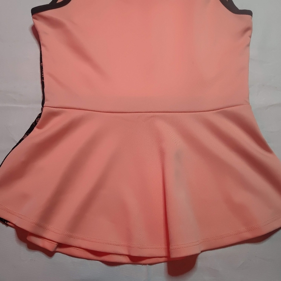 Danbee Tank Top Women's Small Pink Black Lace Sleeveless Round Neck Peplum Shirt - Picture 9 of 11